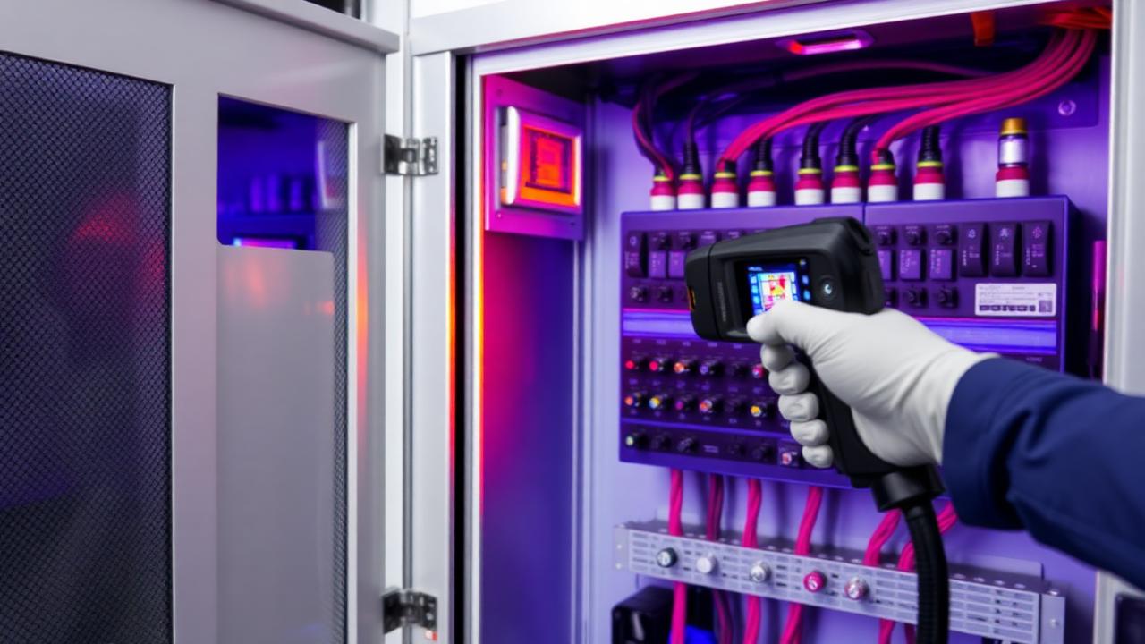 دوربین ترمو ویژن در حال بازرسی تابلوی برق صنعتی